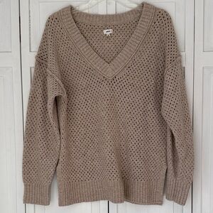 Aerie Cozy Knit V-Neck Sweater - Beige